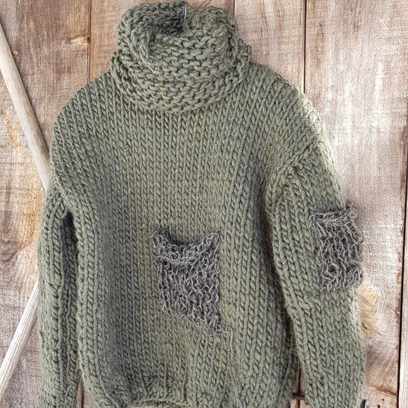 Wool winter set, army green, sweater with matching hat and tubular scarf, - Picture 1 of 11